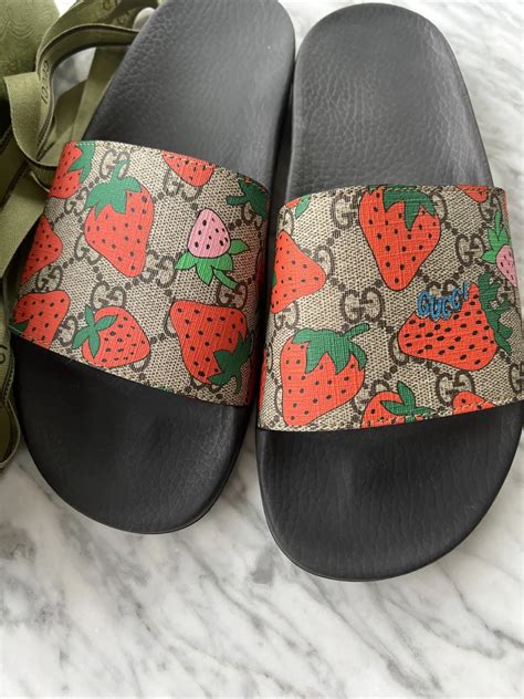 gucci berry sneakers|Gucci slides women strawberry.